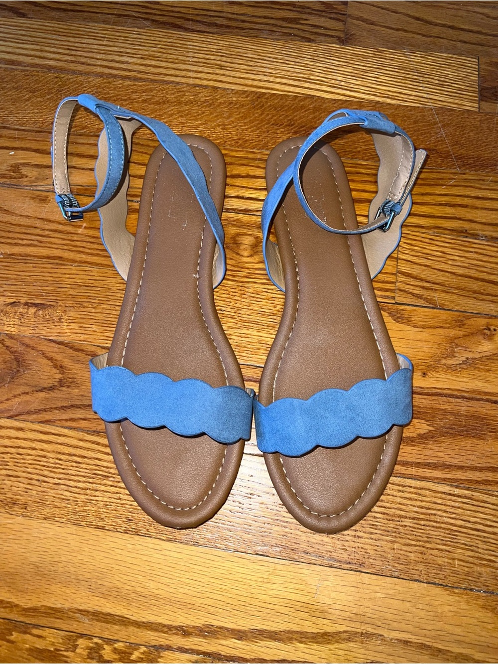 Brash Blue Scalloped Ankle-Strap Sandals